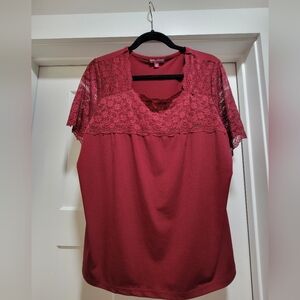 Elegant Lace Trim Burgundy Top